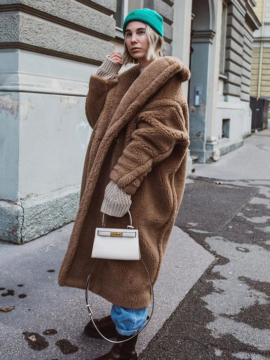 ZADORIN Winter Long Brown Teddy Coat Woman Oversized Lapel Lamb Fur Faux Fur Coat Chic Thick Warm Fur Jacket Woman Clothes Coats-belleandkai.com