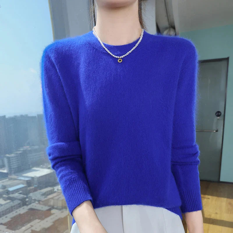 Autumn Winter Half-High-Necked Mink Cashmere Sweater Women's Pullover Loose Large Size Knitted Bottoming Shirt Thickened Warm-belleandkai.com