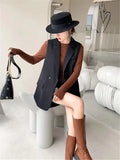 Vintage Sleeveless Blazer Vest Fashion OL Casual Lapel Suit Blazer 2025 Summer Women Office Double Breasted Suit Coats-belleandkai.com