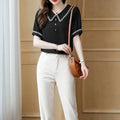 Top for Woman Office Outfits Clothing Black Women's Shirts and Blouses Chiffon Wear To Work Formal Collar Short Sleeve New 2024-belleandkai.com