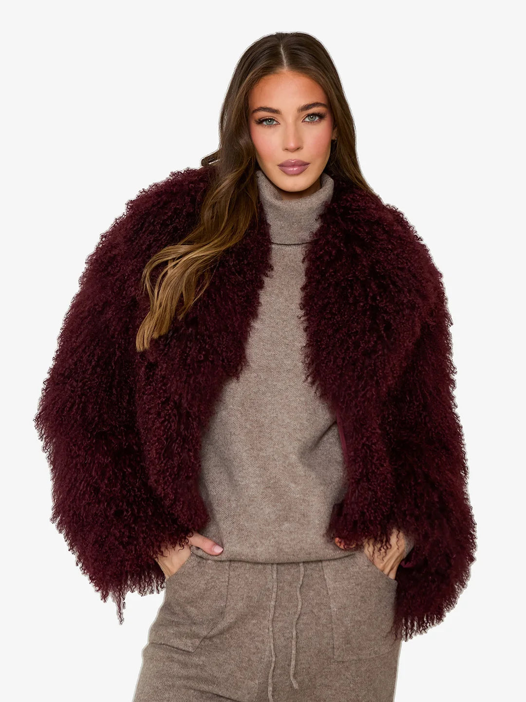 Women's Light gray Mongolian Fur Jacket – Real Sheepskin, Fluffy Short Coat, Winter Fashion Outerwear for Elegant Look-belleandkai.com