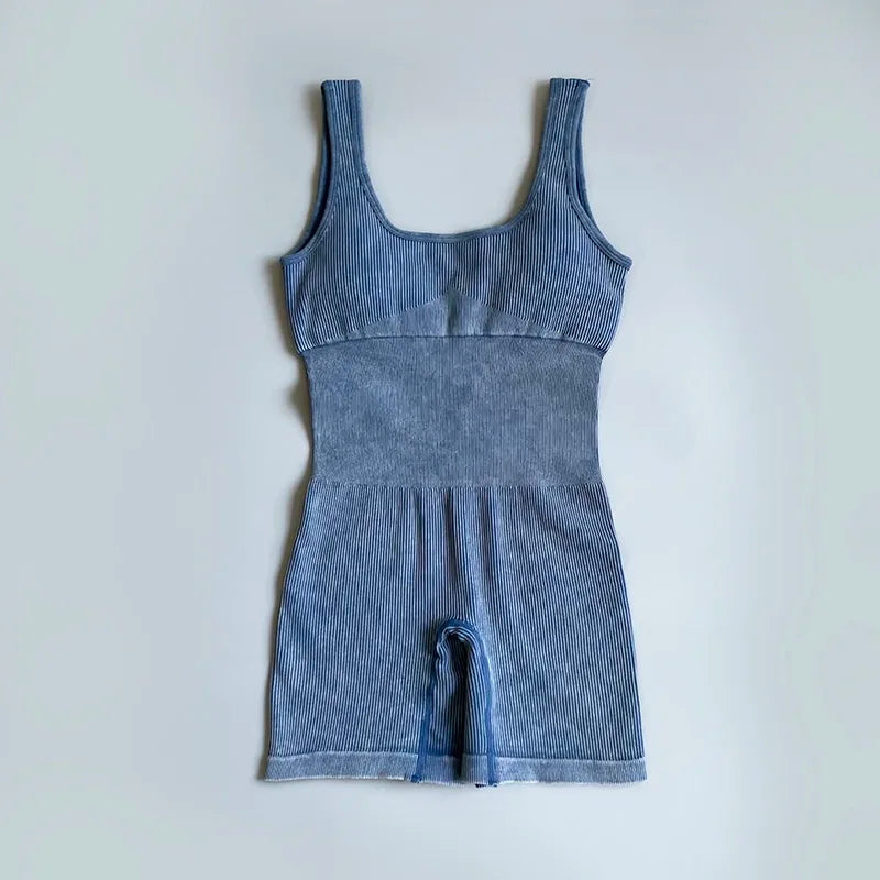 Women's Yoga Jumpsuits Ribbed One Piece Padded Tank Tops Rompers Sleeveless Acid Wash Activewear Unitard Sexy Bodycon-belleandkai.com