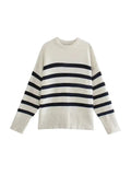 TRZA Fashion Oversized Striped Pullovers Women Knitted Basic Autumn Winter Loose-Fitting Thick Jumpers Sweaters Female Clothing-belleandkai.com