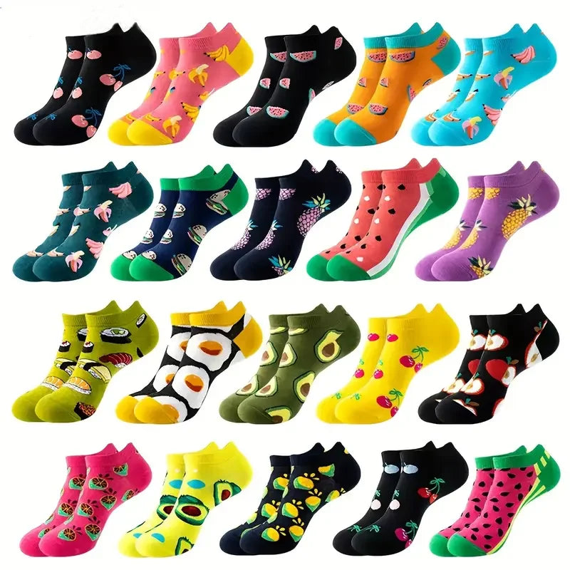 6/12 pairs of new men's and women's summer thin socks various styles of fruit boat socks fashionable socks popular low top socks-belleandkai.com