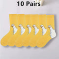 10 Pairs Cartoon Women Socks Fashionable And Versatile Cute Design Funny Goose Breathable Soft Comfortable Women Casual Socks-belleandkai.com