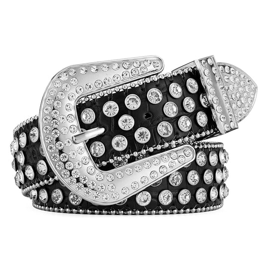 Men's Jeans Rhinestone Large Size Belt Women's Belt Western Denim Shiny Rivet Design Leather HipHop Punk Rock Y2K Style Belt-belleandkai.com
