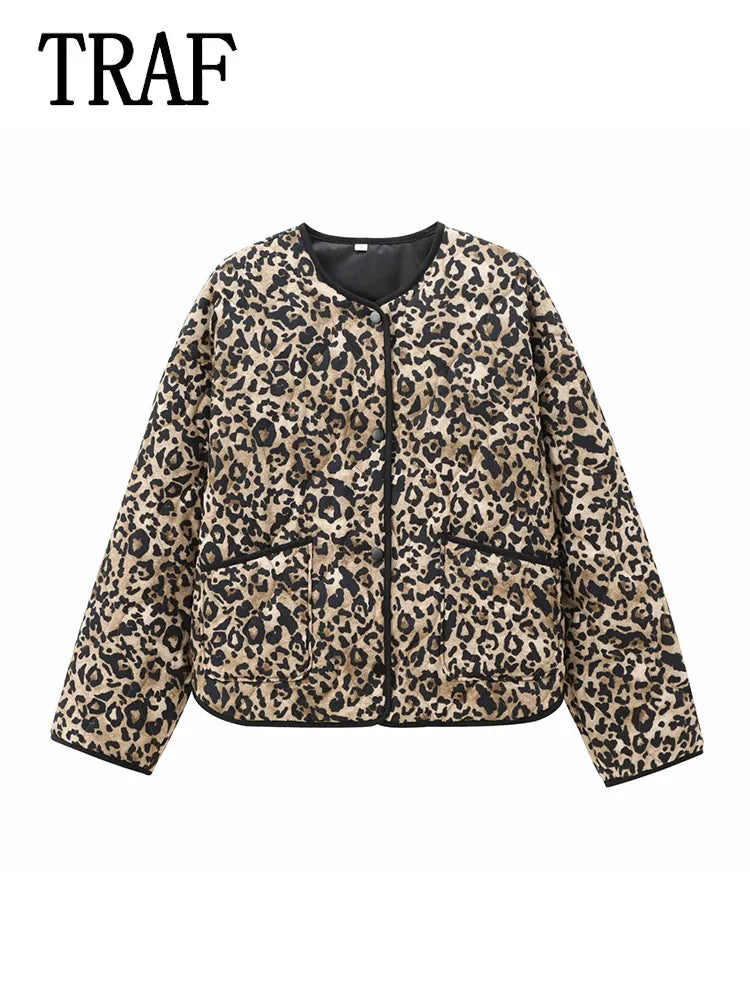 TRAF&ZA2025 Chic Trendy Printed Single Breasted Jacket Fashion Autumn Long Sleeve Coat Versatile Comfortable Short Coat? ?-belleandkai.com