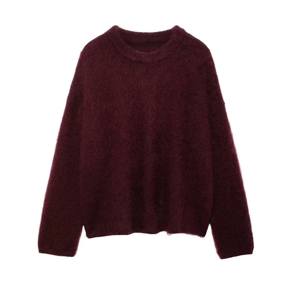 Vintage O-neck Sweater For Women Casual Long Sleeved Loose Knitwear Pullover 2024 New Winter Female High Streetwear Jumper Tops-belleandkai.com
