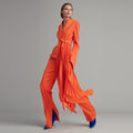 Designer Solid Spliced Ruffles Blazer For Women Notched Collar Long Sleeve Patchwork Lace Up Slim Runway Coat Female Fashion-belleandkai.com
