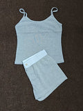 Strawberry Vest Shorts 2 Pieces Set Woman Eyelet Bow Slim Tank Top with Elastic Waist Patchwork Straight Short Pant Sweet Sets-belleandkai.com
