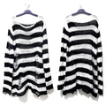 New Autumn Punk Gothic Long Unisex Sweater Women Striped Cool Hollow Out Hole Broken Jumper Loose Rock Thin Dark Streetwear Top-belleandkai.com