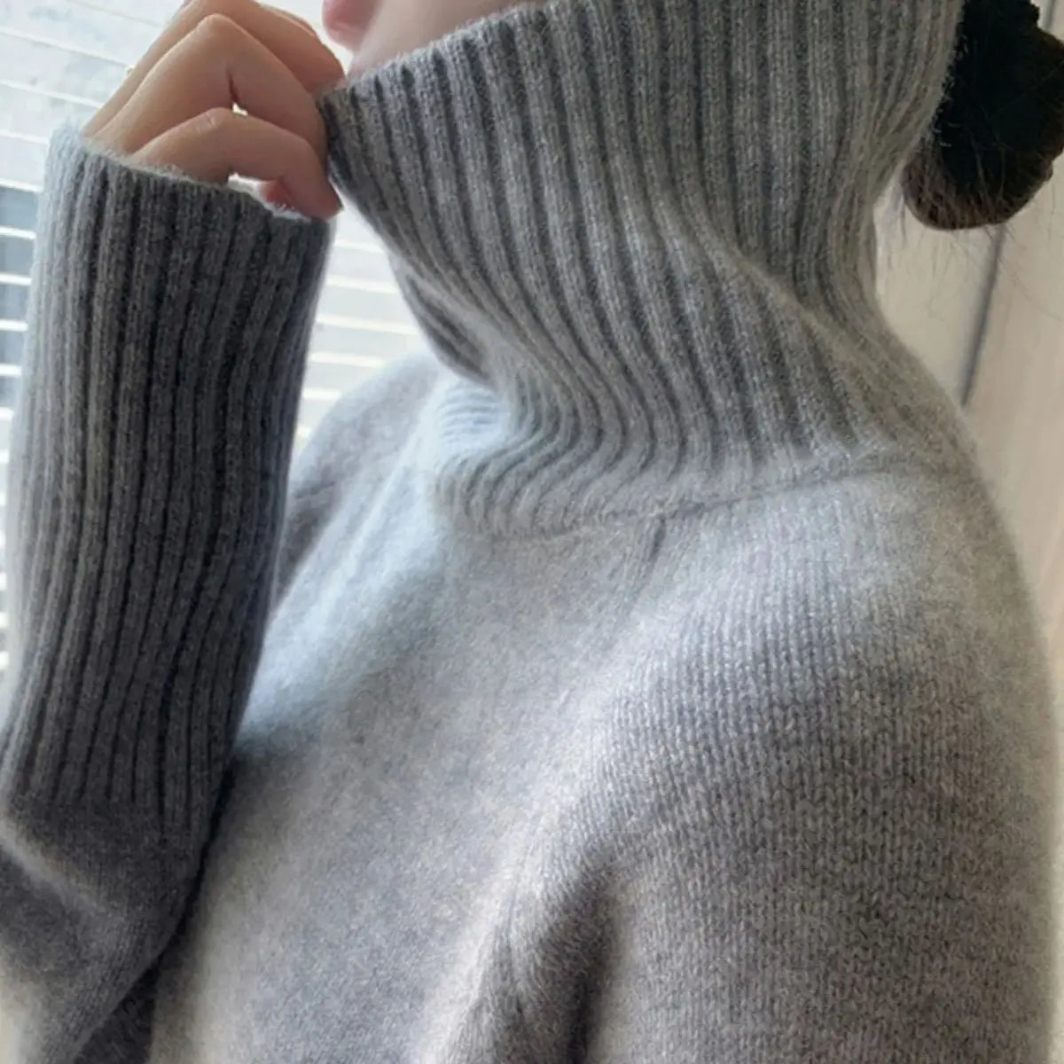 Women's Turtleneck Cashmere Sweater Loose Thickened Pullover Korean Style Lazy Wind Heavy for Autumn Winter-belleandkai.com