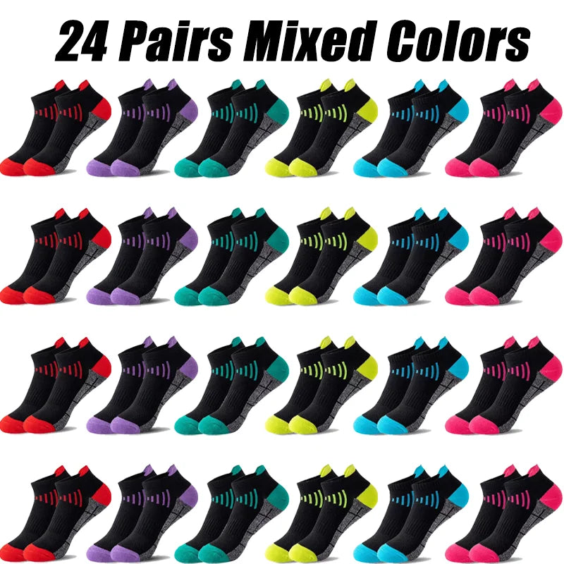 6-96 Pairs Unisex Color-Coordinated Quick-Dry & Sweat-Absorbent Running/Casual Sports Socks Low-Top Breathable 36-42-belleandkai.com
