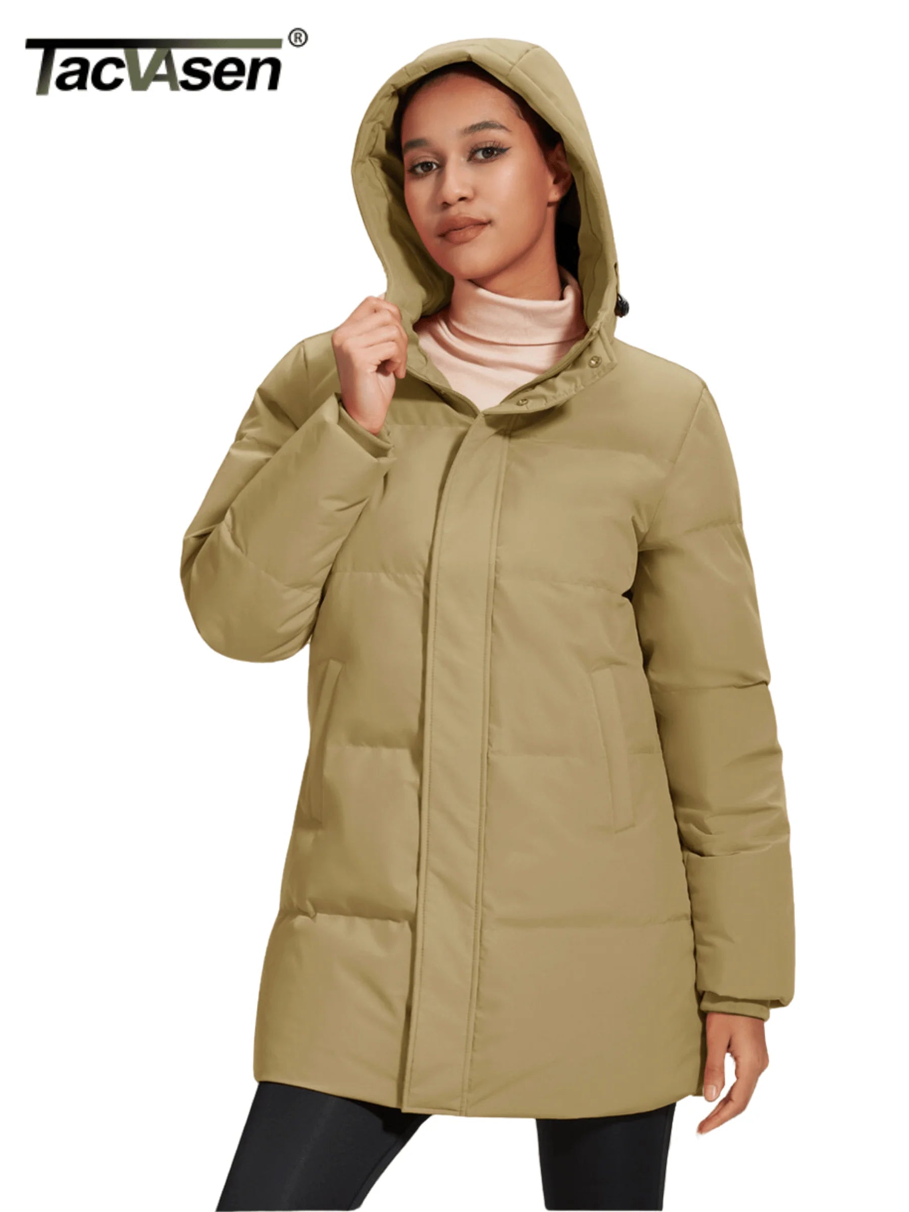 TACVASEN Winter Quilted Duck Feather Down Jackets Womens Padded Puffer Warm Hooded Long Coats Thermal Waterproof Thick Outerwear-belleandkai.com