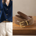 Women Luxury Design Suede Leather Belt Casual Trendy Frosted Cowhide Belt Versatile Pin Buckle Waistband Gifts-belleandkai.com