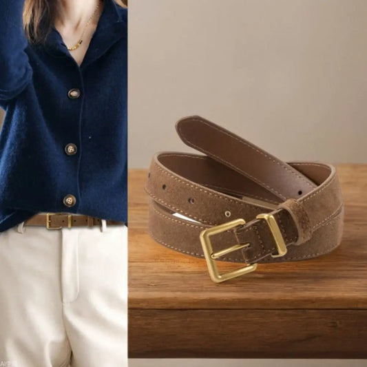 Women Luxury Design Suede Leather Belt Casual Trendy Frosted Cowhide Belt Versatile Pin Buckle Waistband Gifts-belleandkai.com