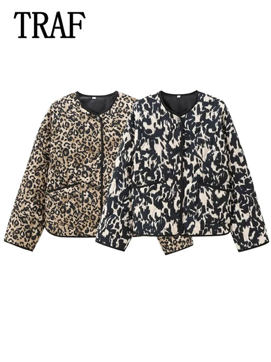 TRAF&ZA2025 Chic Trendy Printed Single Breasted Jacket Fashion Autumn Long Sleeve Coat Versatile Comfortable Short Coat? ?-belleandkai.com