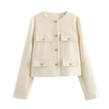 UNIZERA Winter New Product Women's Fashion and Casual Versatile Round Neck Flip Decoration Short Suit Coat-belleandkai.com