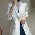 Women Blazers Spring Summer New Fashion Korean Silk Satin Suit V-neck Loose Top Jacket Single Button Suit Blazers Outerwear-belleandkai.com