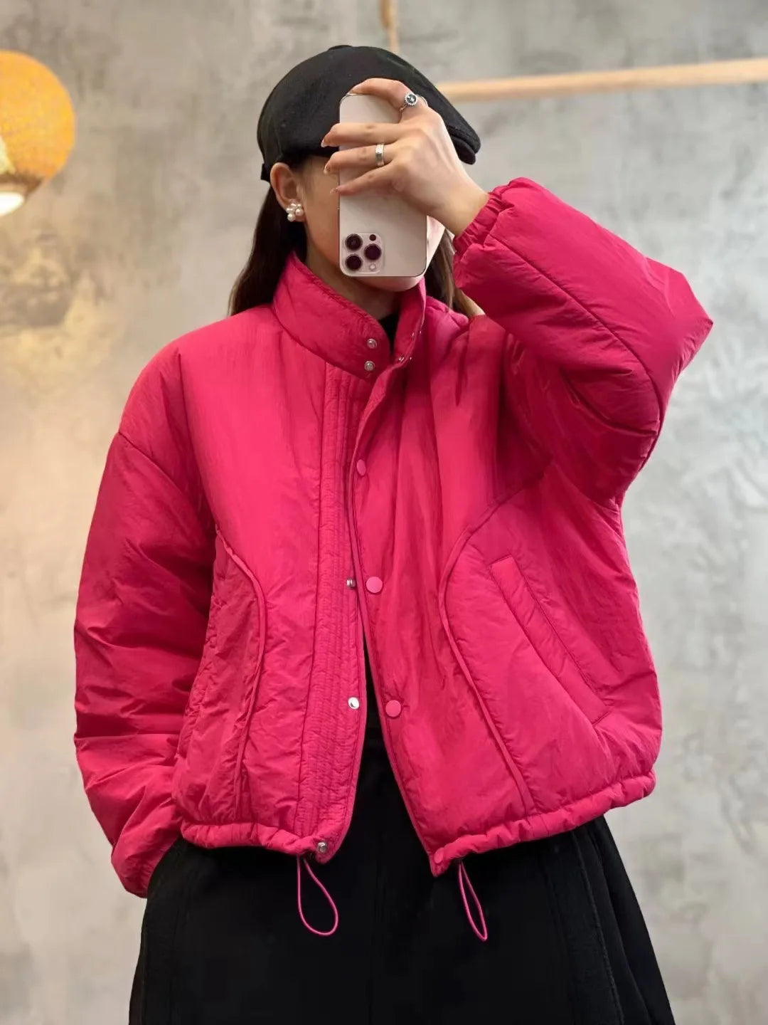 Solid Color Single Breasted Down Coat Winter New Loose Coat Women's Style Casual Warmth Thickened Down Jacket-belleandkai.com