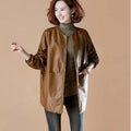 Fashion Plus Size Leather Jacket Women Zipper Windbreaker High-end Spring Autumn Coats Baseball Jersey Long Sleeve Trench Coat-belleandkai.com