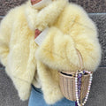 Neo Mint 2024 Winter Women Yellow Faux Fur Jacket Chic Girls Fashion Streetwear Thicken Warm Stand Collar Fox Fur Coat Outerwear-belleandkai.com