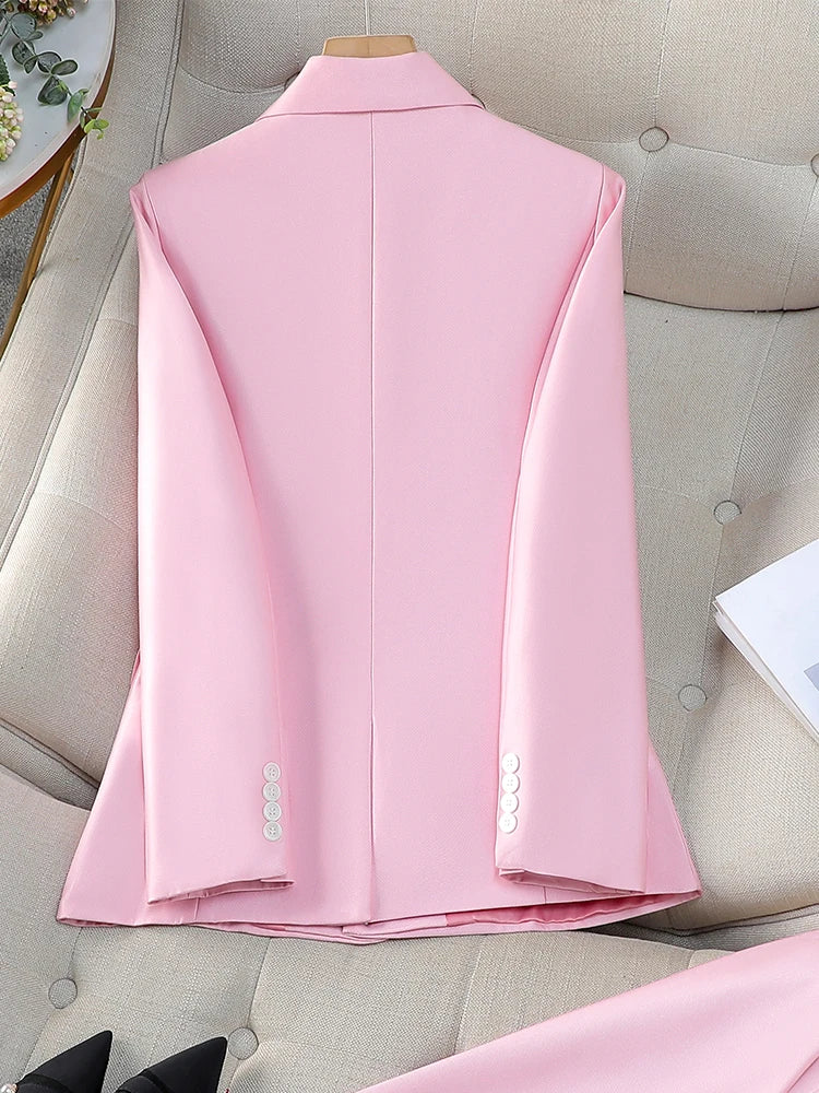 Fashion Ladies Blazer Women Orange Navy Pink Solid Long Sleeve Female Business Work Wear Slim Formal Jacket For Autumn Winter-belleandkai.com