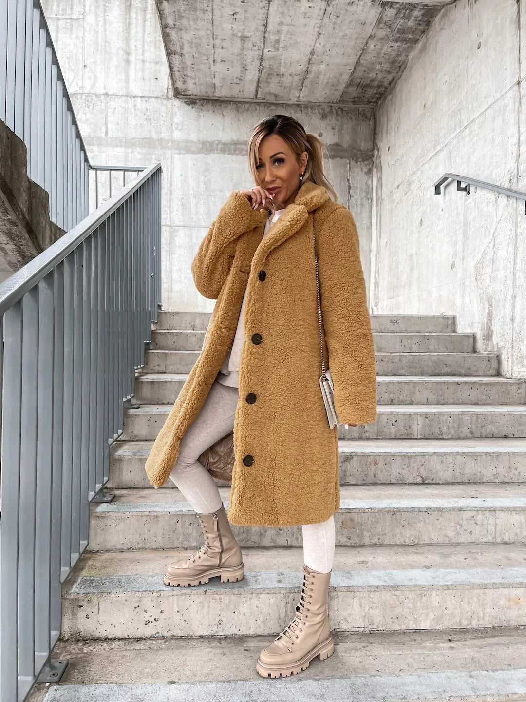 Autumn and winter cross-border women's clothing hot item: furry long sleeved lapel women's plush top long coat-belleandkai.com