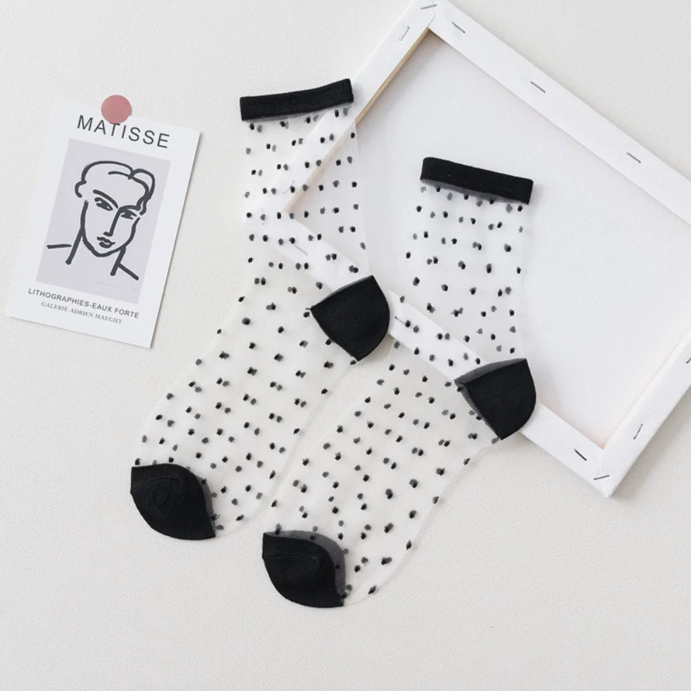 Women's Summer Socks Thin & Breathable Ankle Socks | Striped/Transparent/Plaid/Dots Pattern, Casual Socks for Women (10Pair)-belleandkai.com