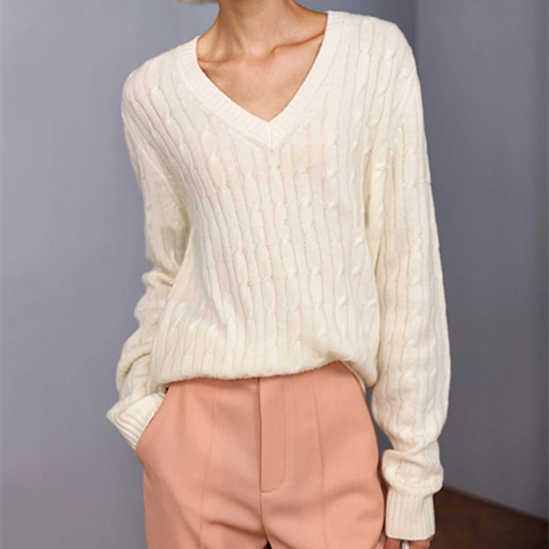 Brandy Mandy Women's V-Neck Long Sleeve Knit Sweater Casual Autumn Top Navy Crop Pullover for Girls-belleandkai.com