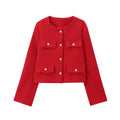 UNIZERA Winter New Product Women's Fashion and Casual Versatile Round Neck Flip Decoration Short Suit Coat-belleandkai.com