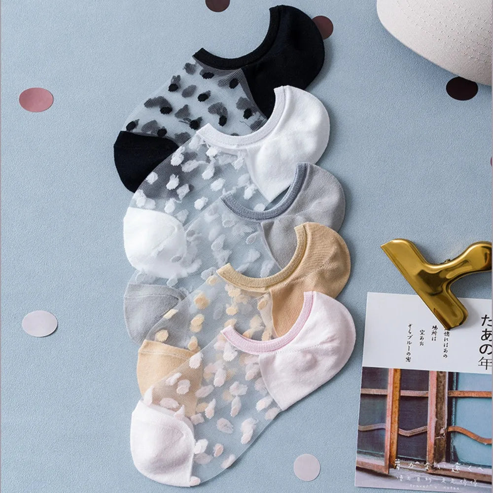 5 Pairs Women Polka Dot Patterned Socks Fashionable Versatile Trendy Creative Socks Comfortable Breathable Casual Short Socks-belleandkai.com