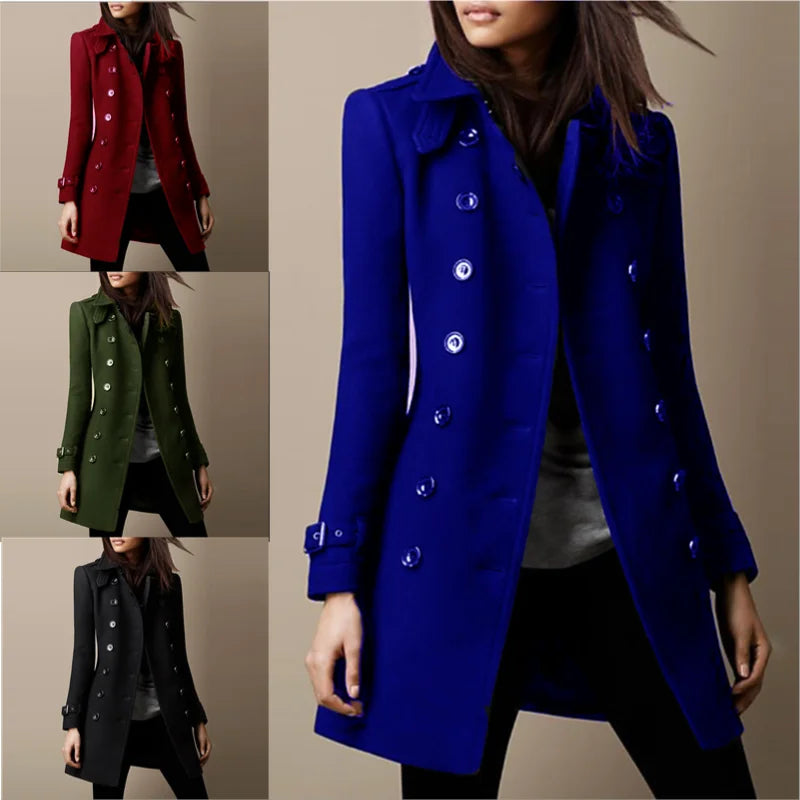 Streetwear Women Jackets Lined Double-breasted Ladies Loose Wool Overcoat Elegant Lapel Solid Pocketed Coats For Autumn Winter-belleandkai.com