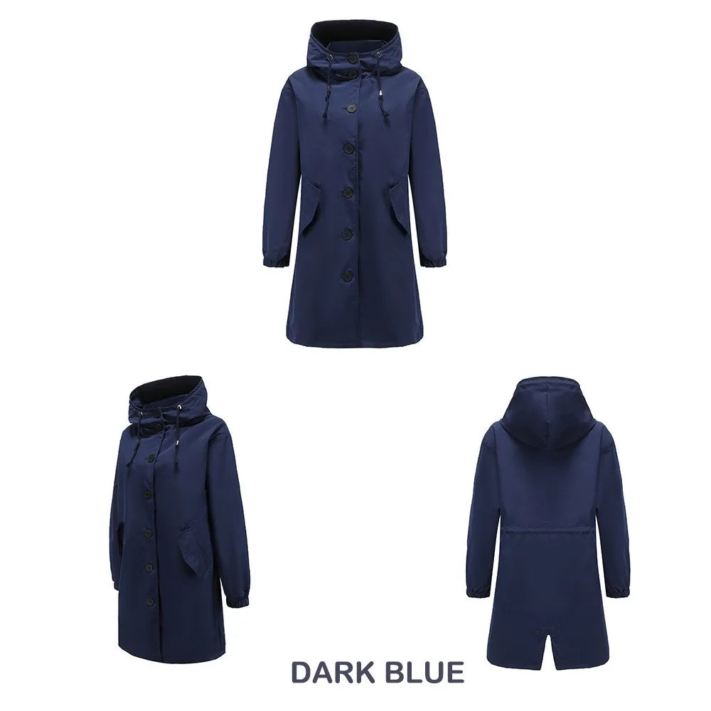 Fahsyee Raincoat Women, Rain Jacket Waterproof Raincoat Hooded Windbreaker Outdoor Long Active-belleandkai.com
