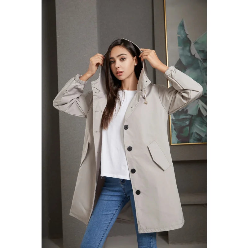 Fahsyee Raincoat Women, Rain Jacket Waterproof Raincoat Hooded Windbreaker Outdoor Long Active-belleandkai.com
