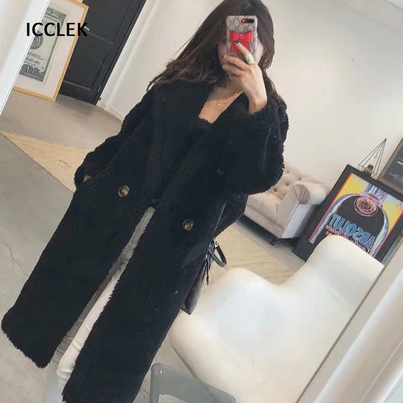 Casual Loose Autumn Women Jacket Winter Teddy Coat Woman Faux Fur Coat Female Plush Thick Warm Fleece Long Jacket Oversized-belleandkai.com