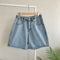 New 2024 Summer Denim Shorts For Women High Waist Sky Blue Color Wide Leg Loose Buttons Streetwear Loose Jean Shorts Women-belleandkai.com