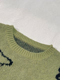Women's Oversized Dinosaur Pattern Sweater - Cozy Long Sleeve Pullover for Casual Wear-belleandkai.com