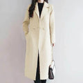 2024 Autumn Winter Women Vintage Coffee Blue Mid-Long Coat Jackets Female Concise Korean Style Loose Outside Thermal Woolen Coat-belleandkai.com