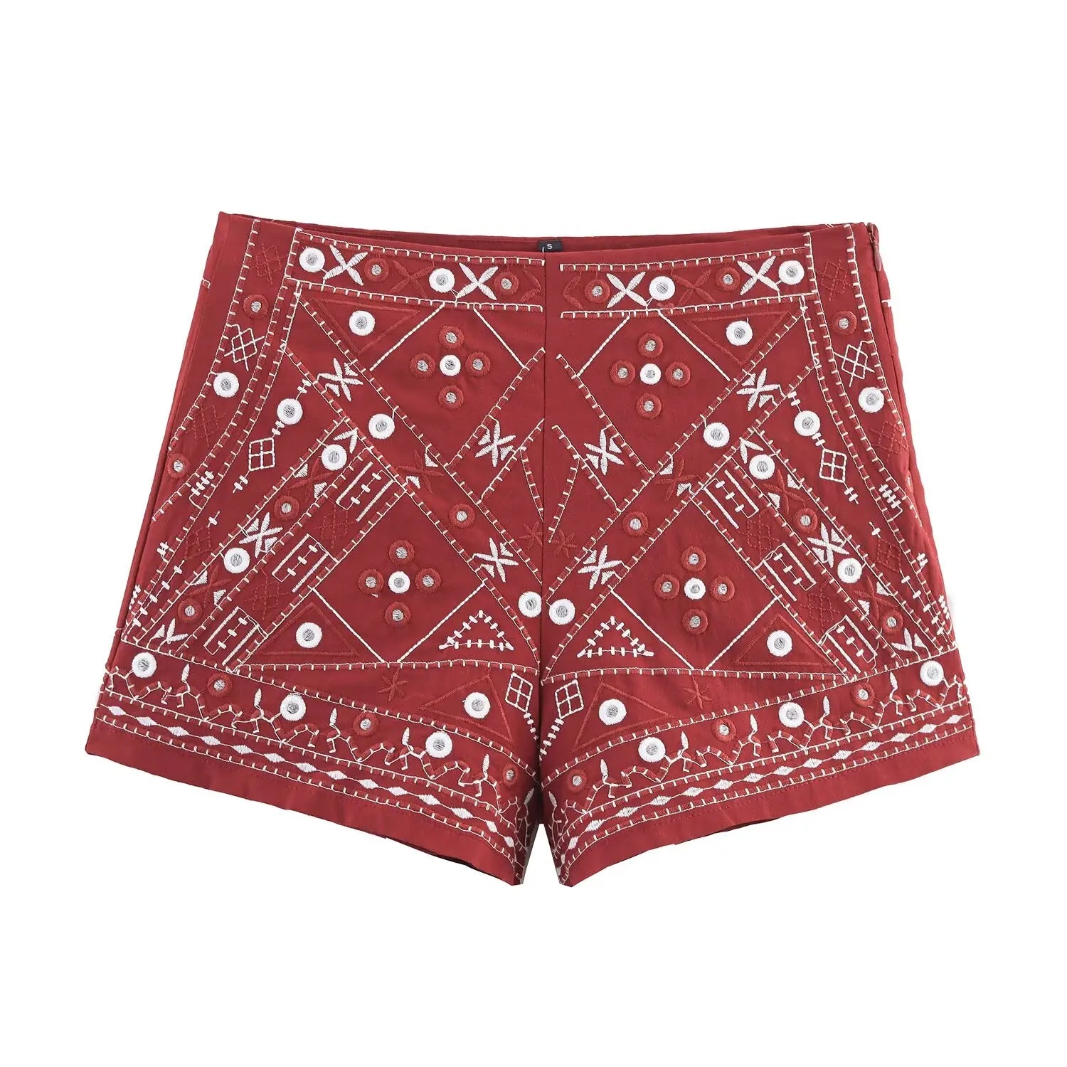TRAFZA Casual Chic Red Embroidery Women Suits V Neck Sleeveless Vest Wide Leg Shorts Fashion 2025 Summer  Boho V Neck Women Sets-belleandkai.com