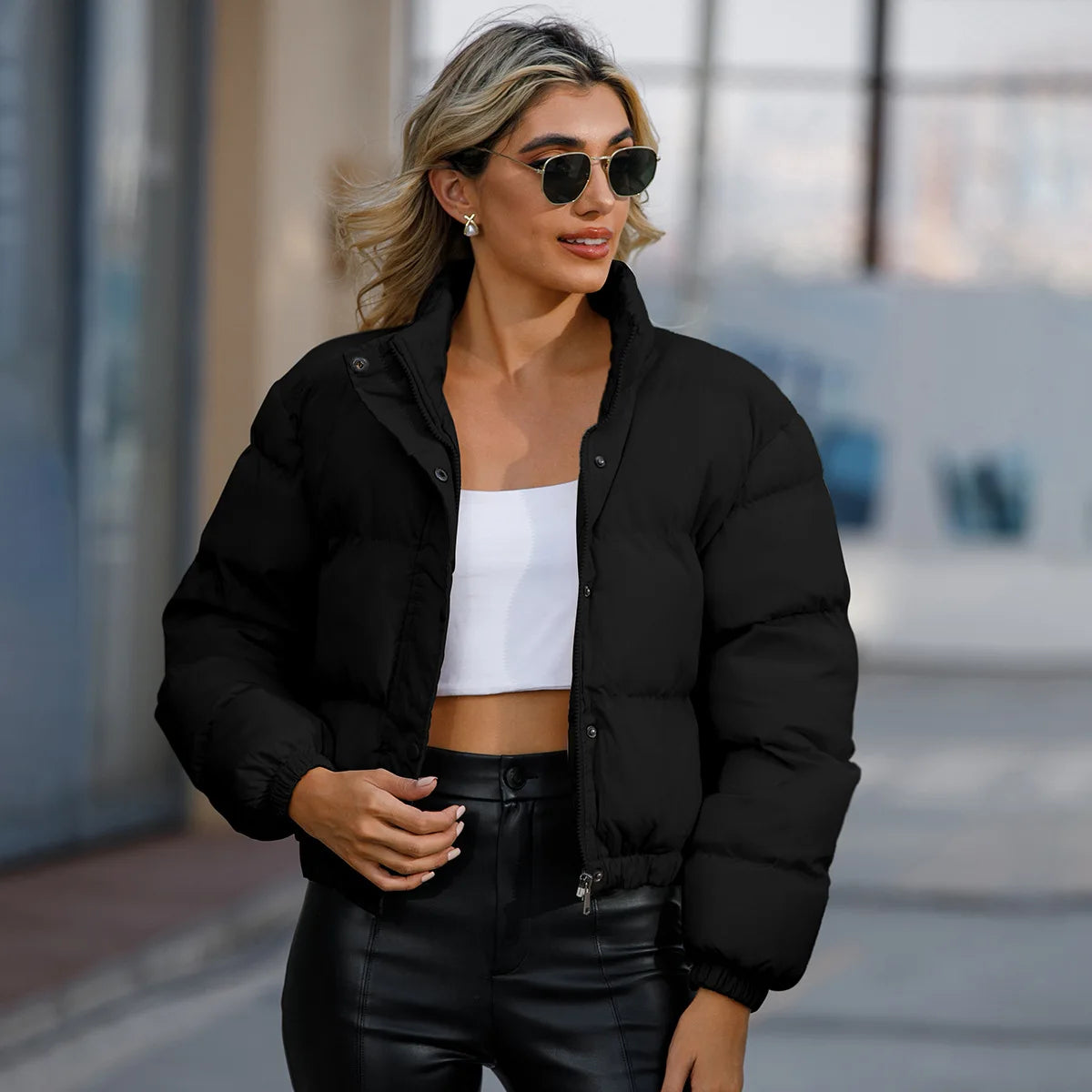 Autumn and winter Women's Clothing short-style Quilted Coats long-sleeved high-necked warm coat loose casual cotton coat Jackets-belleandkai.com