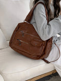Classic Retro Business Trip Luggage Bag Travel Bag Large Capacity Portable Shoulder Tote Bag Multi-Zipper Motorcycle Crossbody Bag for Women-belleandkai.com