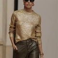 UNIZERA 2023 Autumn/Winter New Product Women's New Fashion Casual Versatile Casual Metal Fragmented Loose Round Neck Knit Top-belleandkai.com