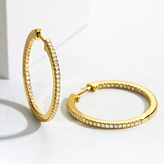 S925 Silver Round Moissanite Yellow Gold Earrings Women Engagement Gift-belleandkai.com