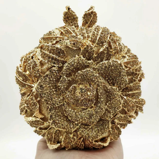 Women Gold/Silver Flower Mini Crystal Evening Bag Bridal Wedding Rhinestones Clutches Bags Handbags Party Minaudiere Clutch Bag-belleandkai.com