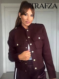 Women Vintage Wine Red Coat O Neck Long Sleeve Single Breasted Jacket With Pockets Autumn Casual Office Lady Outerwear-belleandkai.com