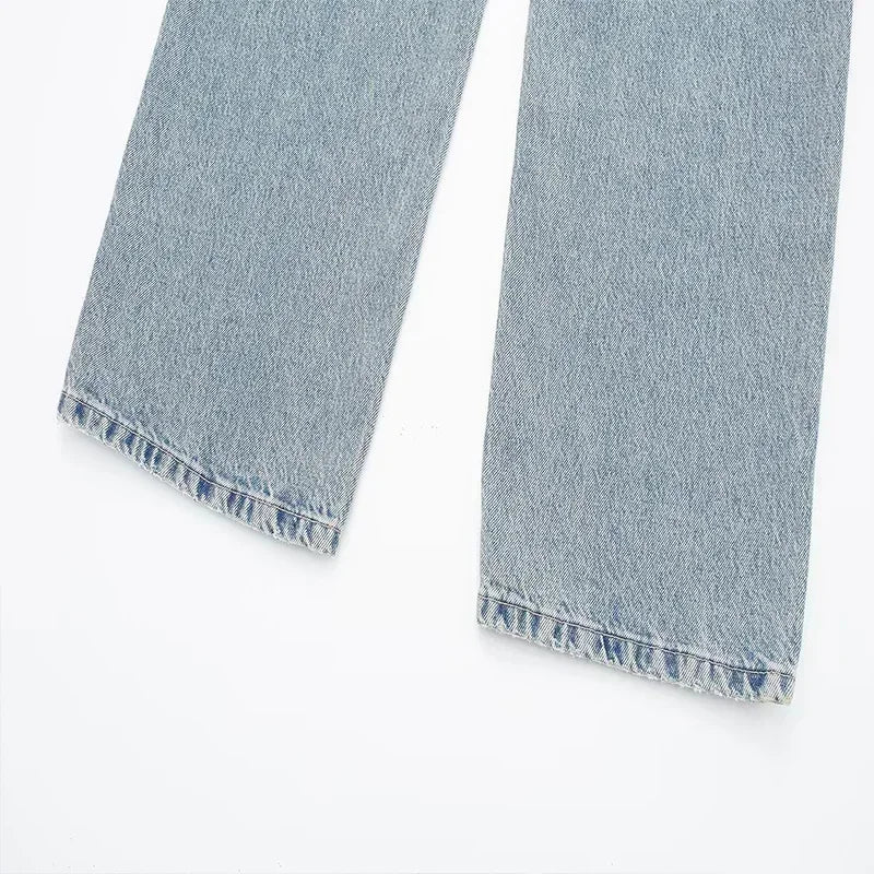 Women's Fashion Jeans Solid Colour Loose Trousers Gradient Colour Casual Streetwear Pant Broken Holes Decorated Jeans-belleandkai.com