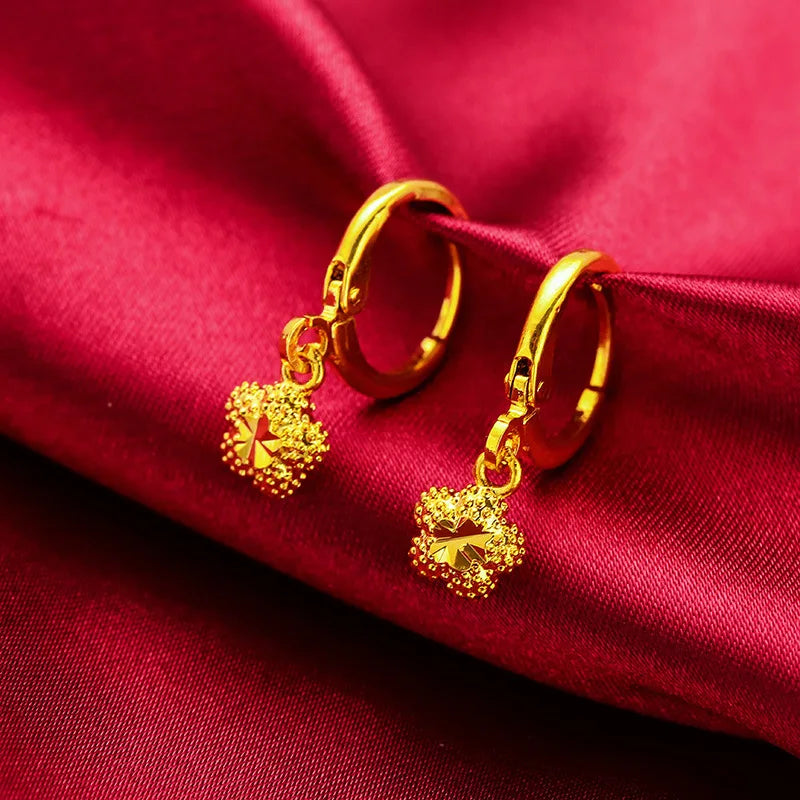 Drop-Heart Coin Stud Earrings for Women (24K AU999) - Double-Lined Drop Outline, Shiny-Matte Mix, Travel Wear, Natural Fluidity-belleandkai.com