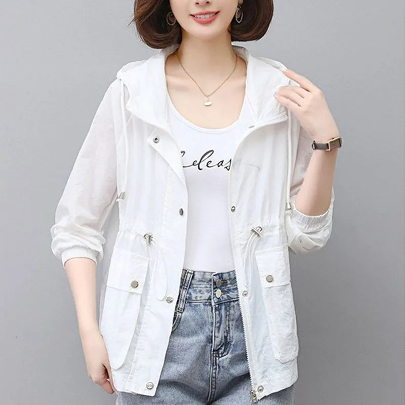2025 New Summer Women's Jacket Thin Coat Casual Windbreaker Sun Protection Jackets Basic Zipper Coat Tops Female-belleandkai.com
