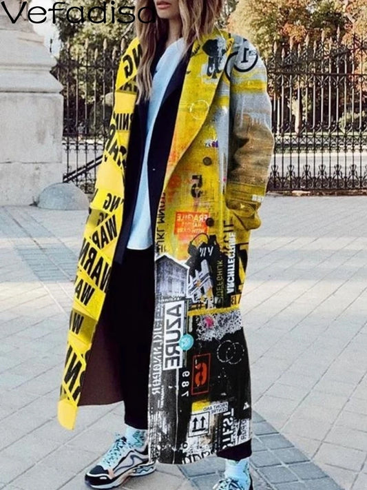2025 Spring Autumn Lapel Wool Blends Coat Loose Mid-length Cartoon Character Printing Leisure Coat Fashion Women's LHX3548-belleandkai.com